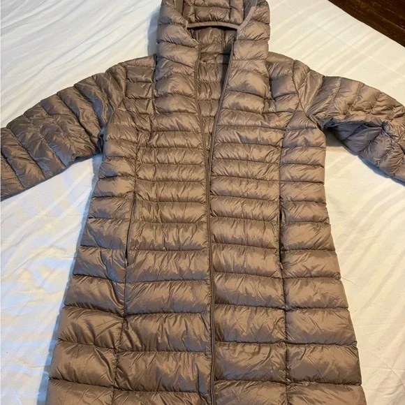 Women's Long Puffer Coat - Tan - Picture 1 of 2